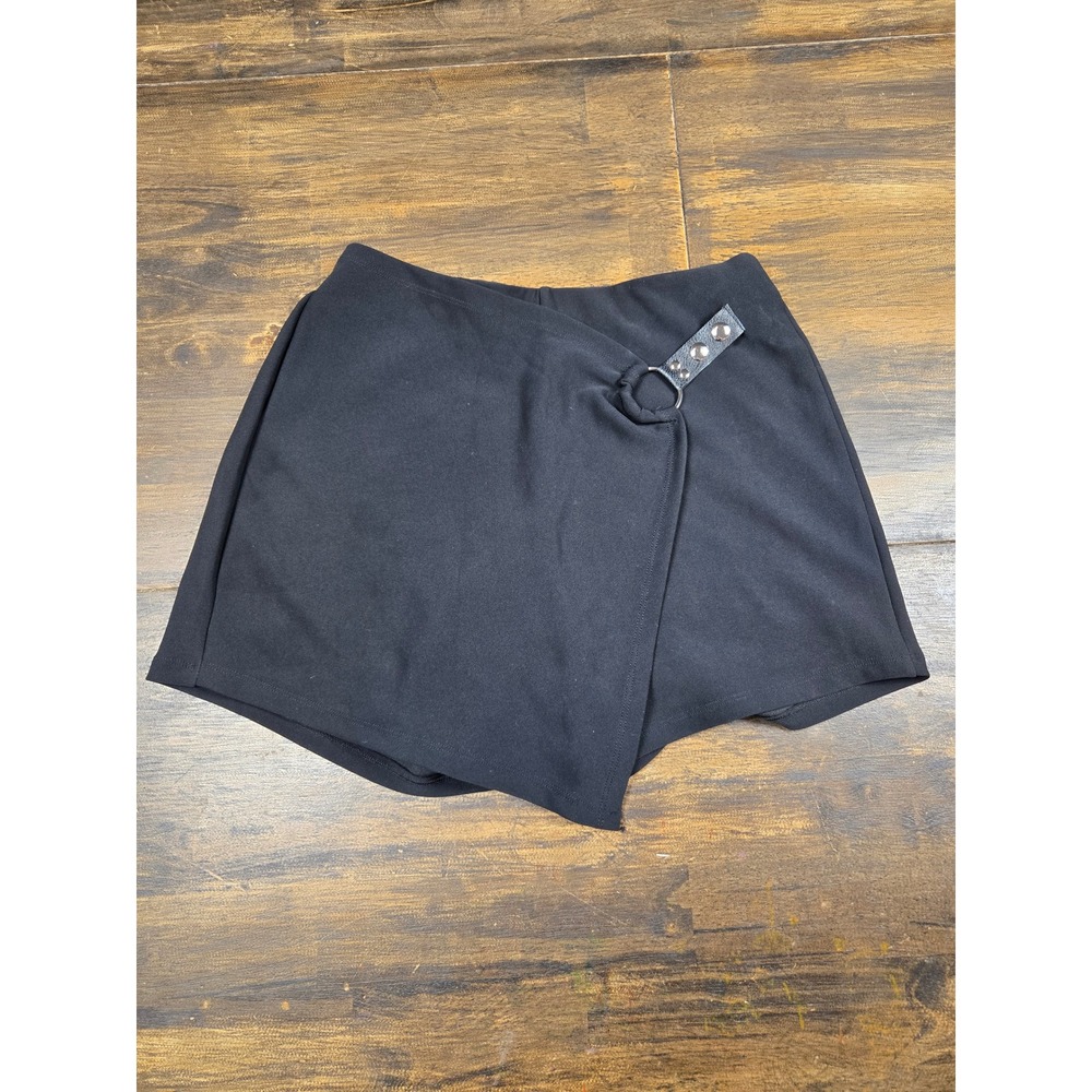 I Believe Womens Black Wrap Skort O-Ring Studded Detail Stretch Mini‎ Size M